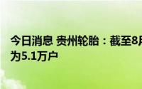 今日消息 贵州轮胎：截至8月31日收盘后，公司的股东户数为5.1万户