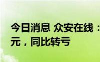 今日消息 众安在线：2022年净亏损13.56亿元，同比转亏