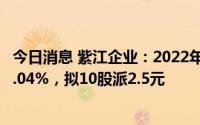 今日消息 紫江企业：2022年归母净利润6.03亿元，同比增9.04%，拟10股派2.5元