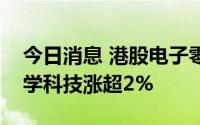 今日消息 港股电子零件股多数上涨，舜宇光学科技涨超2%