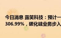 今日消息 露笑科技：预计一季度归母净利同比增243.30%-306.99%，碳化硅业务步入成长期