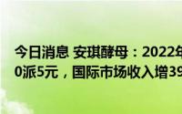 今日消息 安琪酵母：2022年归母净利增至13.21亿元，拟10派5元，国际市场收入增39.02%