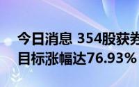 今日消息 354股获券商买入评级，保利发展目标涨幅达76.93%