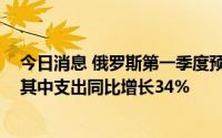 今日消息 俄罗斯第一季度预算赤字预计将达294.2亿美元，其中支出同比增长34%