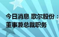 今日消息 歌尔股份：姜龙辞去公司副董事长、董事兼总裁职务