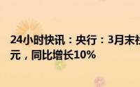 24小时快讯：央行：3月末社会融资规模存量为359.02万亿元，同比增长10%