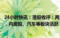 24小时快讯：港股收评：两大指数集体收涨，恒指涨0.76%，内房股、汽车等板块活跃