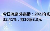 今日消息 外高桥：2022年归母净利润12.41亿元，同比增长32.41%，拟10派3.3元