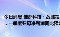 今日消息 佳都科技：战略投资的人工智能上市企业市值上升，一季度归母净利润同比预增3407.83%到3677.66%