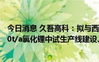 今日消息 久吾高科：拟与西藏中鑫签订西藏班戈错盐湖2000t/a氯化锂中试生产线建设、运营和技术服务BOT合同