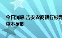 今日消息 吉安农商银行被罚35万：贷款抵押物调查管理严重不尽职