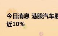 今日消息 港股汽车股再度拉升，长城汽车涨近10%