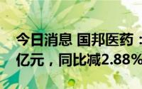 今日消息 国邦医药：一季度归母净利润1.95亿元，同比减2.88%