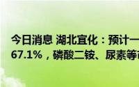 今日消息 湖北宜化：预计一季度归母净利同比降59.27%至67.1%，磷酸二铵、尿素等市场价格逐步下滑