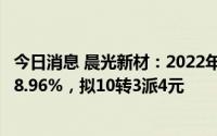 今日消息 晨光新材：2022年归母净利6.39亿元，同比增长18.96%，拟10转3派4元