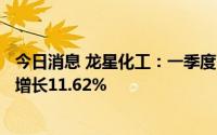 今日消息 龙星化工：一季度归母净利润1273.66万元，同比增长11.62%