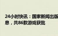 24小时快讯：国家新闻出版署发布4月国产网络游戏审批信息，共86款游戏获批