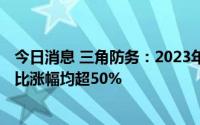 今日消息 三角防务：2023年一季度及2022年归母净利润同比涨幅均超50%