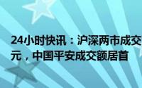 24小时快讯：沪深两市成交额连续第18个交易日突破1万亿元，中国平安成交额居首