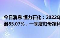 今日消息 恒力石化：2022年归母净利润23.18亿元，同比下滑85.07%，一季度归母净利润同比降75.85%