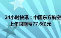 24小时快讯：中国东方航空股份：一季度净亏损38.03亿元，上年同期亏77.6亿元