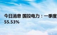 今日消息 国投电力：一季度归母净利16.14亿元，同比增长55.53%