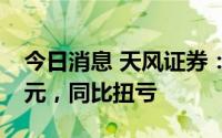 今日消息 天风证券：一季度归母净利5.47亿元，同比扭亏