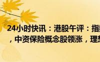 24小时快讯：港股午评：指数高位震荡，恒生指数涨1.01%，中资保险概念股领涨，理想汽车涨超4%