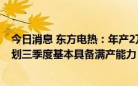 今日消息 东方电热：年产2万吨预镀镍锂电池钢基带项目规划三季度基本具备满产能力