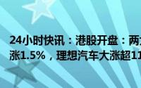 24小时快讯：港股开盘：两大指数集体高开，恒生科技指数涨1.5%，理想汽车大涨超11%