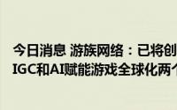 今日消息 游族网络：已将创新院升级为AI创新院，将围绕AIGC和AI赋能游戏全球化两个方向进行突破