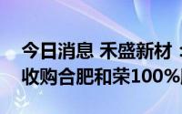 今日消息 禾盛新材：子公司拟1296.76万元收购合肥和荣100%股权